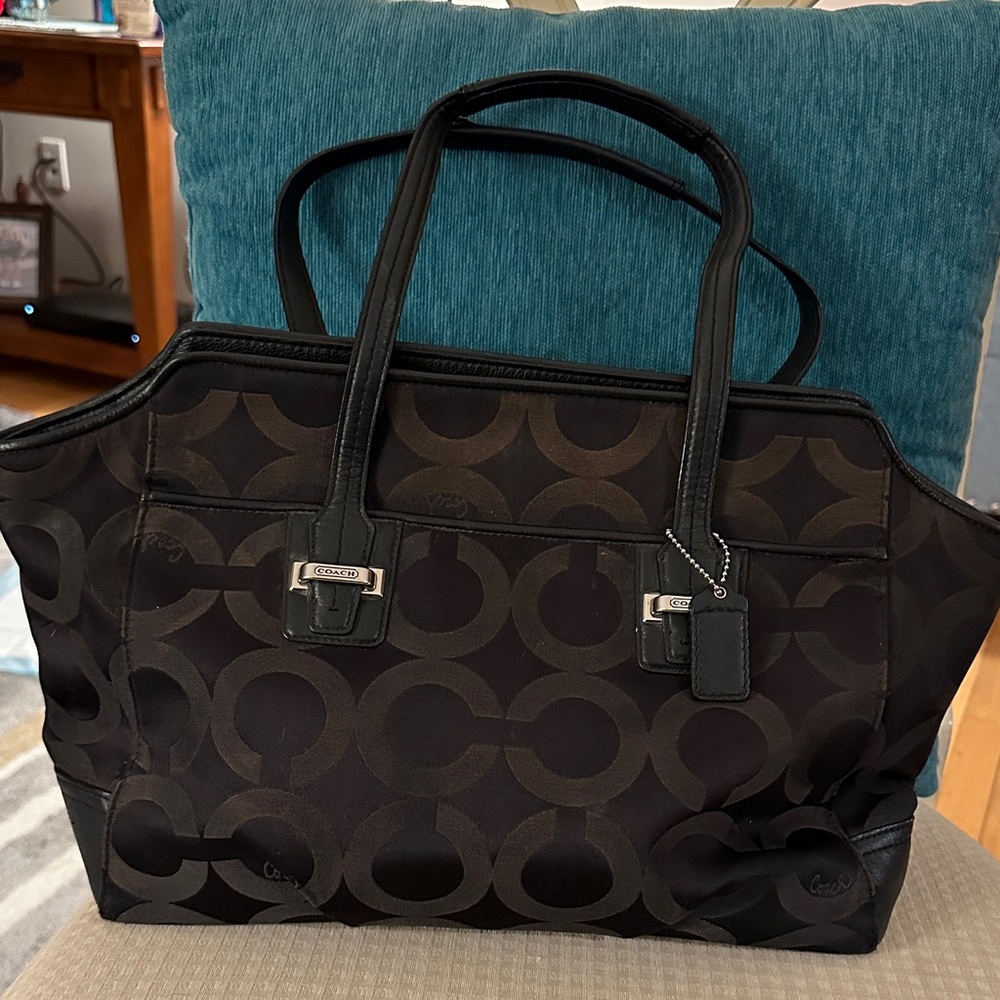 Coach Black and Brown Signature Handbag